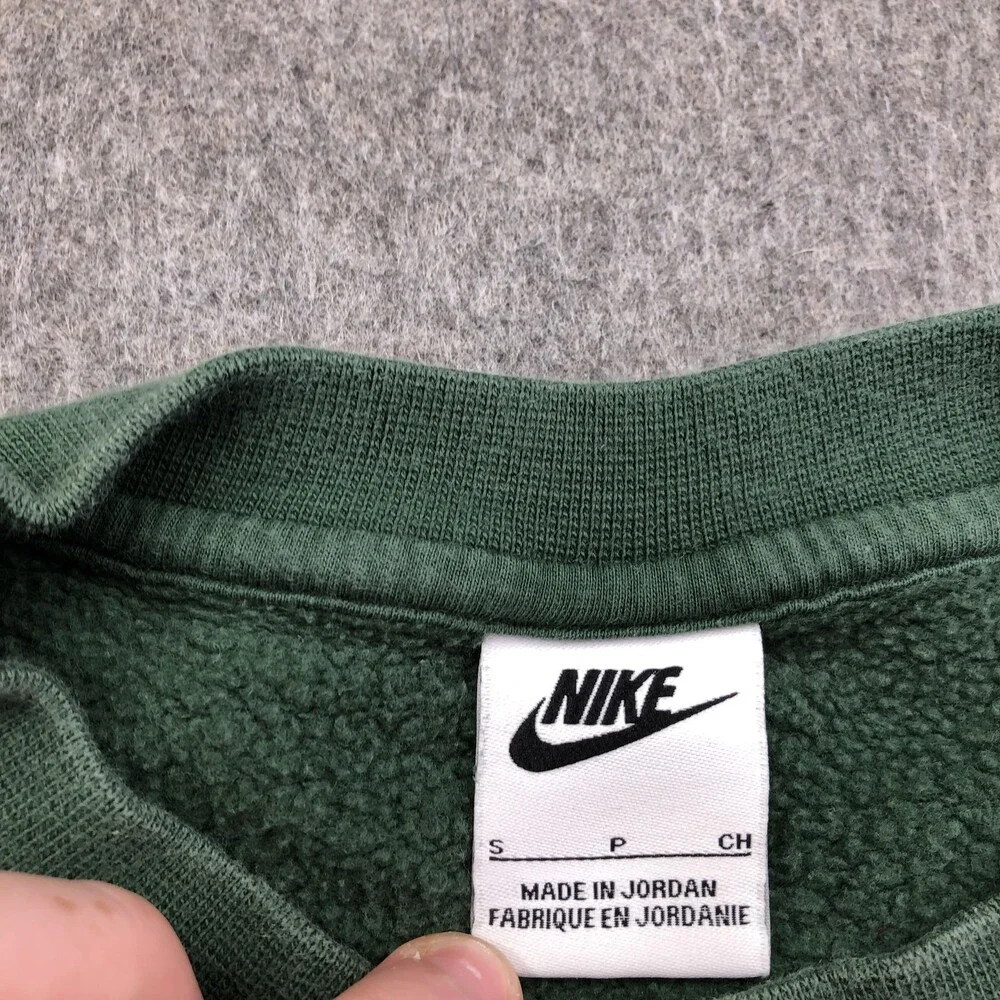 Nike Sweatshirt Mens Small Green Fleece Pullover Crewneck Small Swoosh Logo